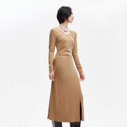 VERO MODA 连衣裙女修身V领收腰褶皱下摆开口时尚气质