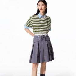 VERO MODA 秋假两件双腰头MIU系百褶中裙格雷系洋气半身裙