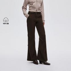 ONLY 秋季复古舒适时尚捏褶高腰长裤喇叭裤休闲裤女纯棉