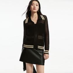 VERO MODA 针织衫女秋撞色翻领长袖镂空上衣外套百搭高级感专柜同款