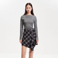 VERO MODA 短裙女秋冬不规则高腰复古A摆格纹时尚设计感高级感专柜同款洋气