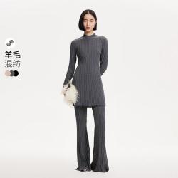 VERO MODA 休闲裤女亮丝针织竖坑条微喇裤简约休闲专柜同款帅气