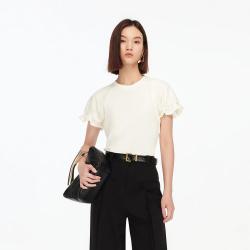 VERO MODA 秋纯棉纯色百搭花苞短袖简约上衣专柜同款T恤女