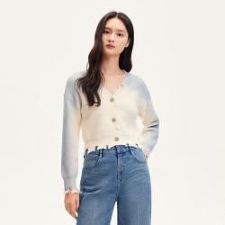 VERO MODA 针织衫v领渐变亮片磨破短款针织衫时尚减龄秋冬专柜同款