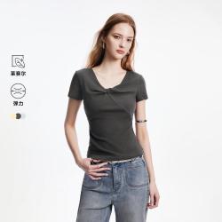 ONLY 2026秋季新款蝴蝶立体扭结纯色舒适短袖T恤女
