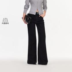 VERO MODA 秋冬含棉黑色宽松口袋纯色阔腿裤时尚潮流牛仔裤女