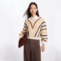 VERO MODA 秋日常舒适条纹V领蝙蝠袖宽松长袖上衣专柜同款毛衣女