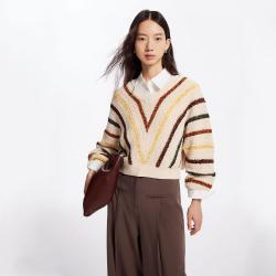 VERO MODA 秋日常舒适条纹V领蝙蝠袖宽松长袖上衣专柜同款毛衣女