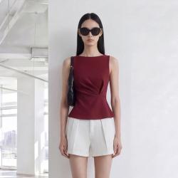 ONLY 秋季优雅一字领无袖衬衫蕾丝衫显瘦短款上衣女
