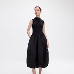 ONLY 秋季纯色无袖立领蓬蓬裙背心中长款连衣裙女