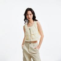 ONLY 秋季秋大圆领拉链抽绳网面短款无袖马甲外套女