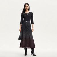 VERO MODA 半身裙女秋A版磨毛边高腰明线设计感扎染专柜同款洋气
