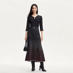 VERO MODA 半身裙女秋A版磨毛边高腰明线设计感扎染专柜同款洋气