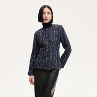 VERO MODA 秋冬薄垫肩拉毛条纹撞色收腰外套气质
