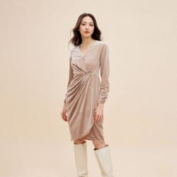ONLY 秋季气质V领字收腰显瘦长袖短款连衣裙女