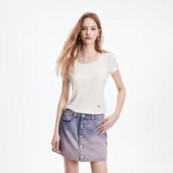 ONLY 秋季修身弹力挂脖U领正肩T恤女可外穿