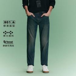 杰克琼斯 男装冬季时尚皮标舒适休闲百搭修身牛仔裤长裤子
