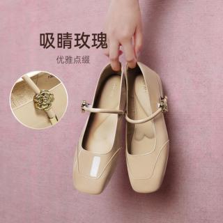 百思图 春秋季红色玛丽珍鞋复古法式浅口优雅女单鞋