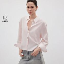 ONLY 秋季简约通勤翻领宽松落肩短款上衣纯色长袖衬衫女