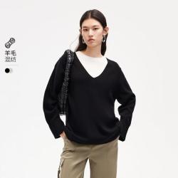 VERO MODA 针织衫女秋秋V领宽松镂空开叉套头针织衫时尚高级感专柜同款
