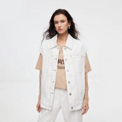 ONLY 秋季秋挺括撞色明线设计宽松直身翻领牛仔马甲女
