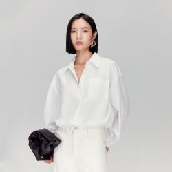 VERO MODA 秋含棉抽绳底摆纯色百搭上衣洋气职场短款衬衫女