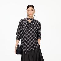 VERO MODA 26秋季新品荡领飘带复古格子上衣大气通勤职场衬衫女