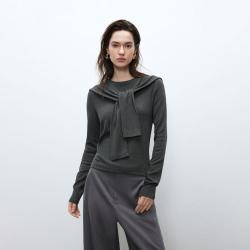 ONLY 秋季修身正肩圆领长袖条纹打底衫T恤女可外穿