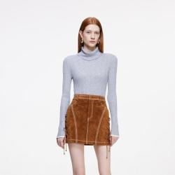 ONLY 秋季通勤穿搭猪剖层革高腰显瘦皮裙短裙半身裙女