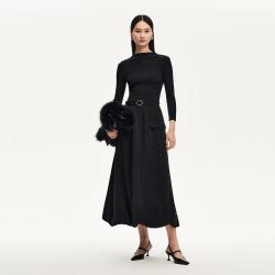 VERO MODA 连衣裙女秋针织拼接纯色显瘦小黑裙时尚通勤专柜同款