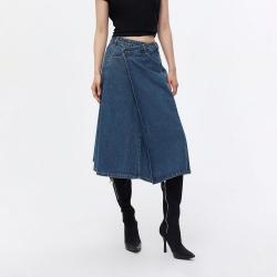 ONLY 秋季复古高腰显瘦个性中长款牛仔裙半身裙女