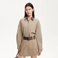 VERO MODA 秋立体肌理PU拼接领落肩袖高级感职场挺阔衬衫女