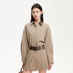 VERO MODA 秋立体肌理PU拼接领落肩袖高级感职场挺阔衬衫女