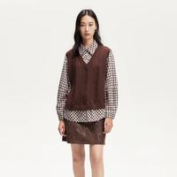 VERO MODA 秋翻领格纹绞花细节百搭洋气职场针织拼接假两件衬衫女