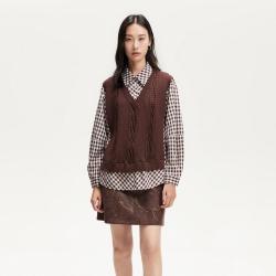VERO MODA 秋翻领格纹绞花细节百搭洋气职场针织拼接假两件衬衫女