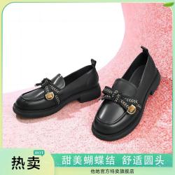 他她 百搭中跟通勤风乐福鞋女蝴蝶结气质女单鞋