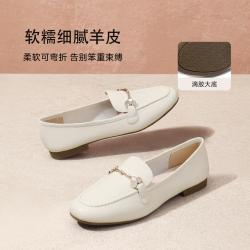 森达 [真皮羊皮]乐福鞋女马衔扣平跟单鞋女软面通勤真皮鞋女妈妈鞋