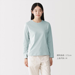 無印良品 MUJI 天竺织长袖T恤 浅蓝色 XS 女士上衣