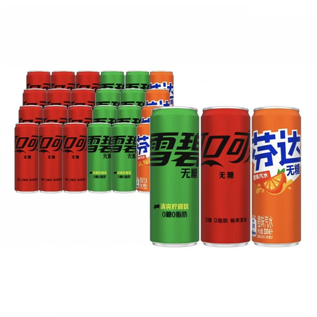 88VIP：可口可乐 碳酸饮料 可乐无糖+雪碧无糖+芬达无糖 330ml*24罐