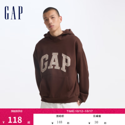 Gap 碳素软磨抓绒格纹连帽卫衣 棕色 165/84A(XS)