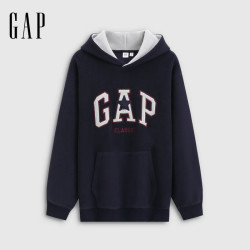 Gap 冬季款logo贴布绣加绒宽松连帽衫卫衣