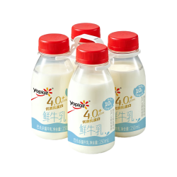 优诺 4.0+优质乳蛋白鲜牛奶巴氏杀菌鲜奶250ml*4瓶 营养早餐 低温牛乳