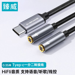 ZHENWEI Type-C转双3.5母音频线 3.5mm耳机一分二 手机连接耳机/麦克风语音通话 音频连接线 0.35米