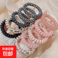 京东 新款无痕电话线发圈高马尾丸子头耐用扎发头绳高弹力小清新发绳 FQ176-黑色系+粉色系