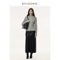 白弓 短绒羊驼毛毛衣女加厚保暖拉链开衫外套38927