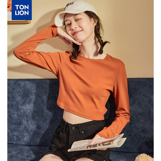 唐狮 女露背修身短款针织打底衫 橘色 M