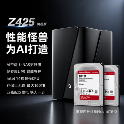 极空间 私有云Z425旗舰版 20T套装 14核16G内存四盘位AI NAS(含红盘Plus 10T*2)企业服务器 配专属UPS