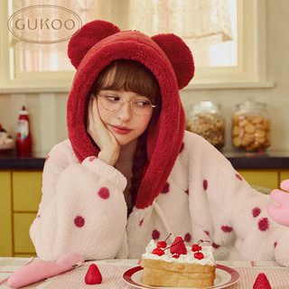 GUKOO/果壳 冬季毛绒连帽睡袍 薄纱粉 M