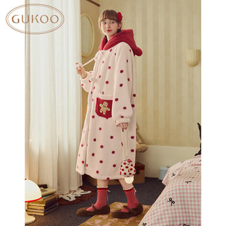 GUKOO/果壳 冬季毛绒连帽睡袍 薄纱粉 M