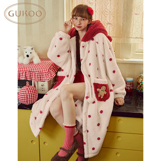 GUKOO/果壳 冬季毛绒连帽睡袍 薄纱粉 M